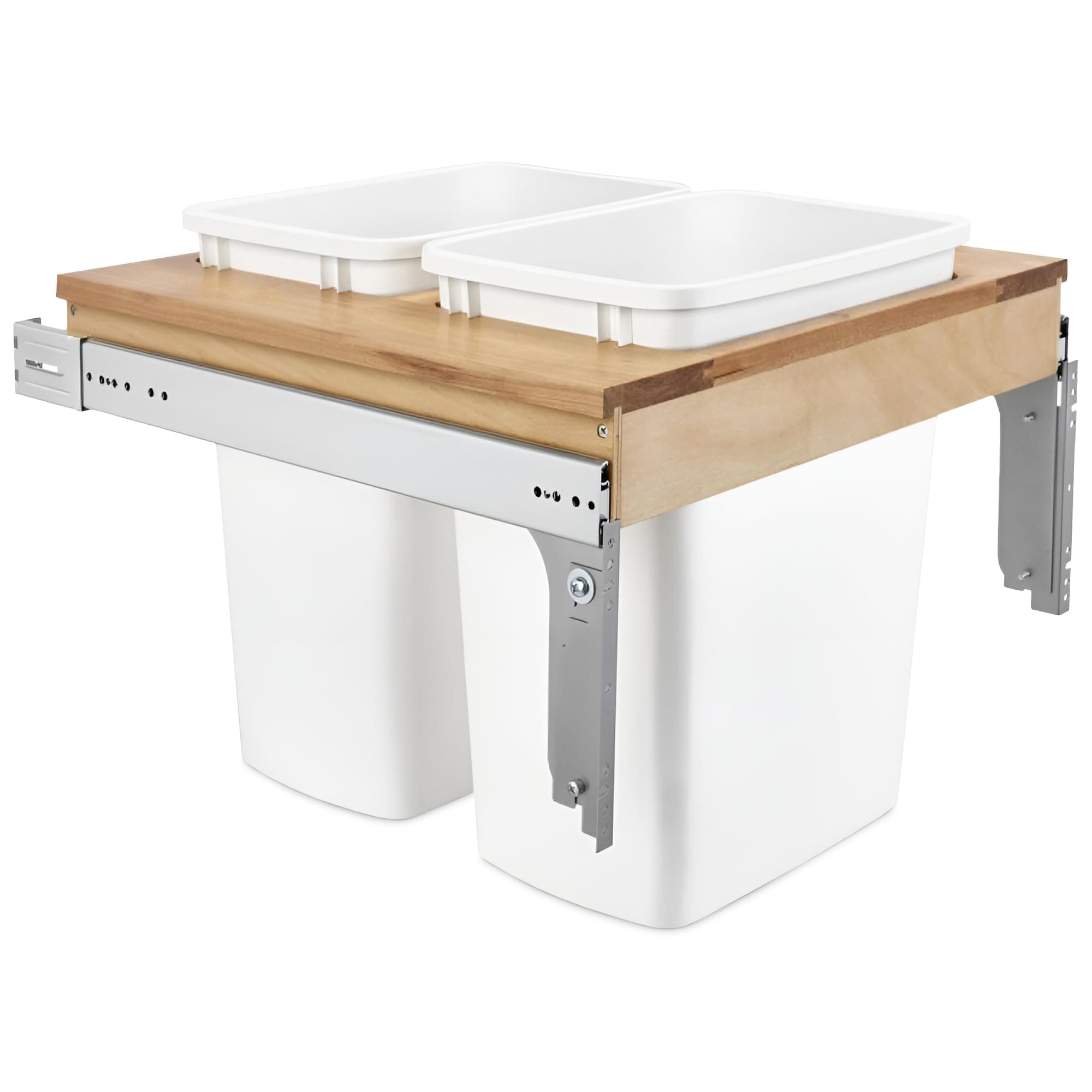 Rev-A-Shelf Top Mount Double Pullout Under Cabinet 35 Quart Kitchen Trash Cans with 150 Pound Rated Full-Extension Slides, 4WCTM-24DM2