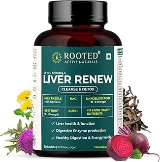 Rooted Active's Liver Detox Supplement with Milk Thistle, N-Acetyl Cysteine, Berberine, Beetroot, Detox & Digestive Enzymes | Fatty Liver Care | Natural Detoxification | Organic | 60 Tablets