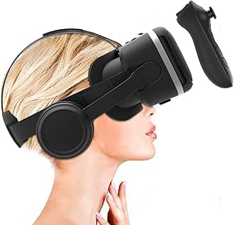 Irusu Play VR Plus - HD 3D Virtual Reality Headset with Adjustable HD Lens, Stereo Headphones, Touch Button, Controller - Mobile VR Gaming & Learning Compatible