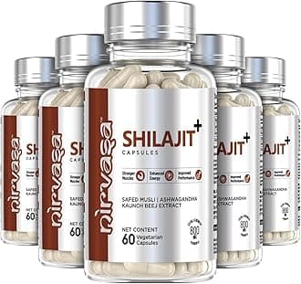 Nirvasa Pure Shilajit/Shilajeet (800mg) 5x60 Capsules | Boost Strength, Stamina, Energy & Immunity | Supports Vitality, Performance & Muscle Growth | Ashwagandha, Safed Musli & Kaunch Beej (Pack of 5)