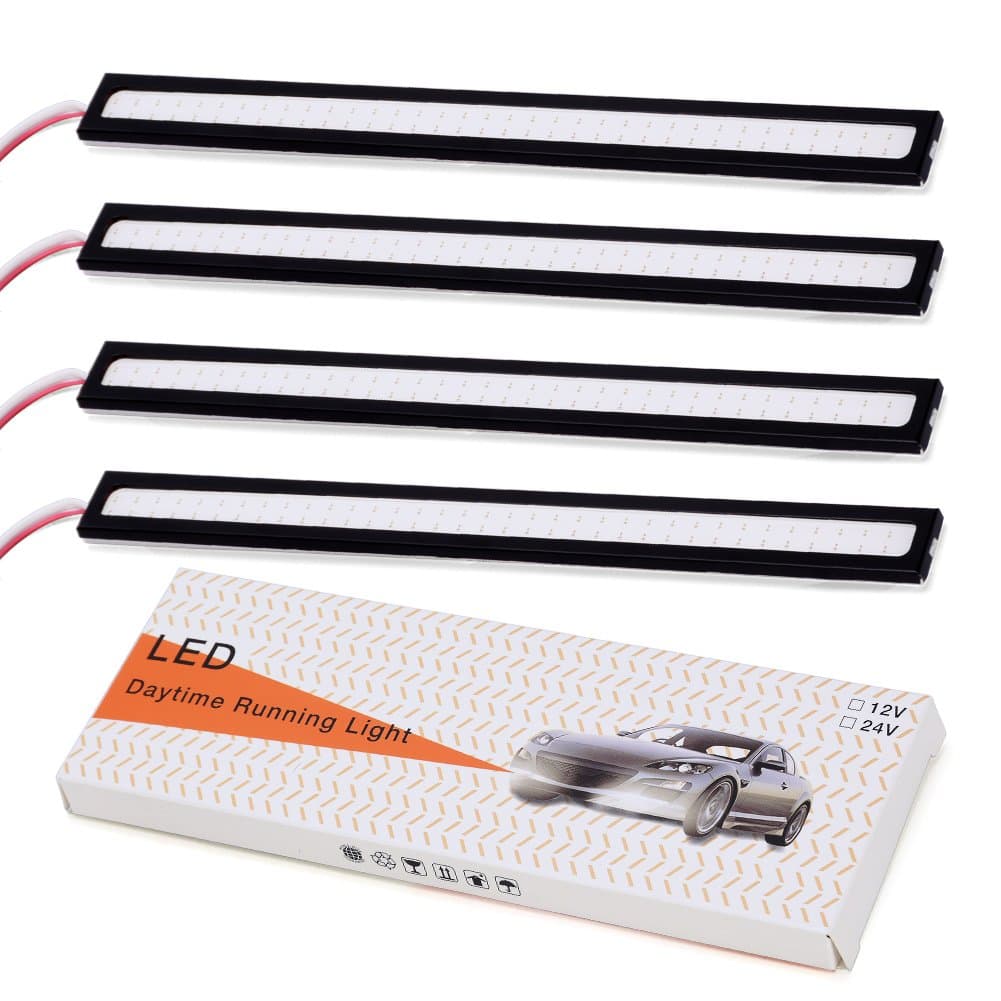 YINTATECH 4PCS Red LED COB Light Strips Universal 12V Waterproof Truck Daytime Running Light Super Bright Car LED Driving Light