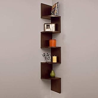 Zig Zag Wall Mount Corner Floating Shelves. (Brown)