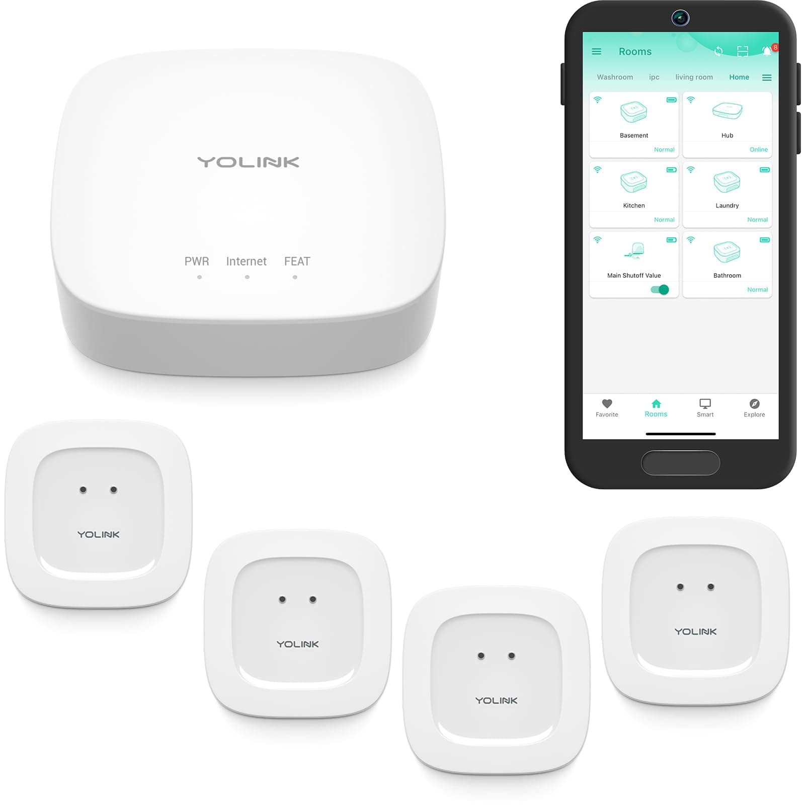 Smart Home Starter Kit: Water Sensor 4-Pack & Hub Kit - Sensor Compatible with Alexa and IFTTT, 1/4 Mile Range, Instant Remote App, Text(Limited) and Email Alert