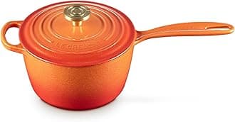 Enameled Cast Iron Signature Round Saucepan, 2.25 qt., Flamme Doree with Crucible Knob