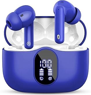 Wireless Earbuds, Bluetooth 5.4 Headphones In Ear with 4 ENC Noise Cancelling Mic, 2026 Bluetooth Earphones Mini HI-FI Stereo Sound, LED Display Wireless Headphones 36H Playtime IP7 Waterproof, Blue