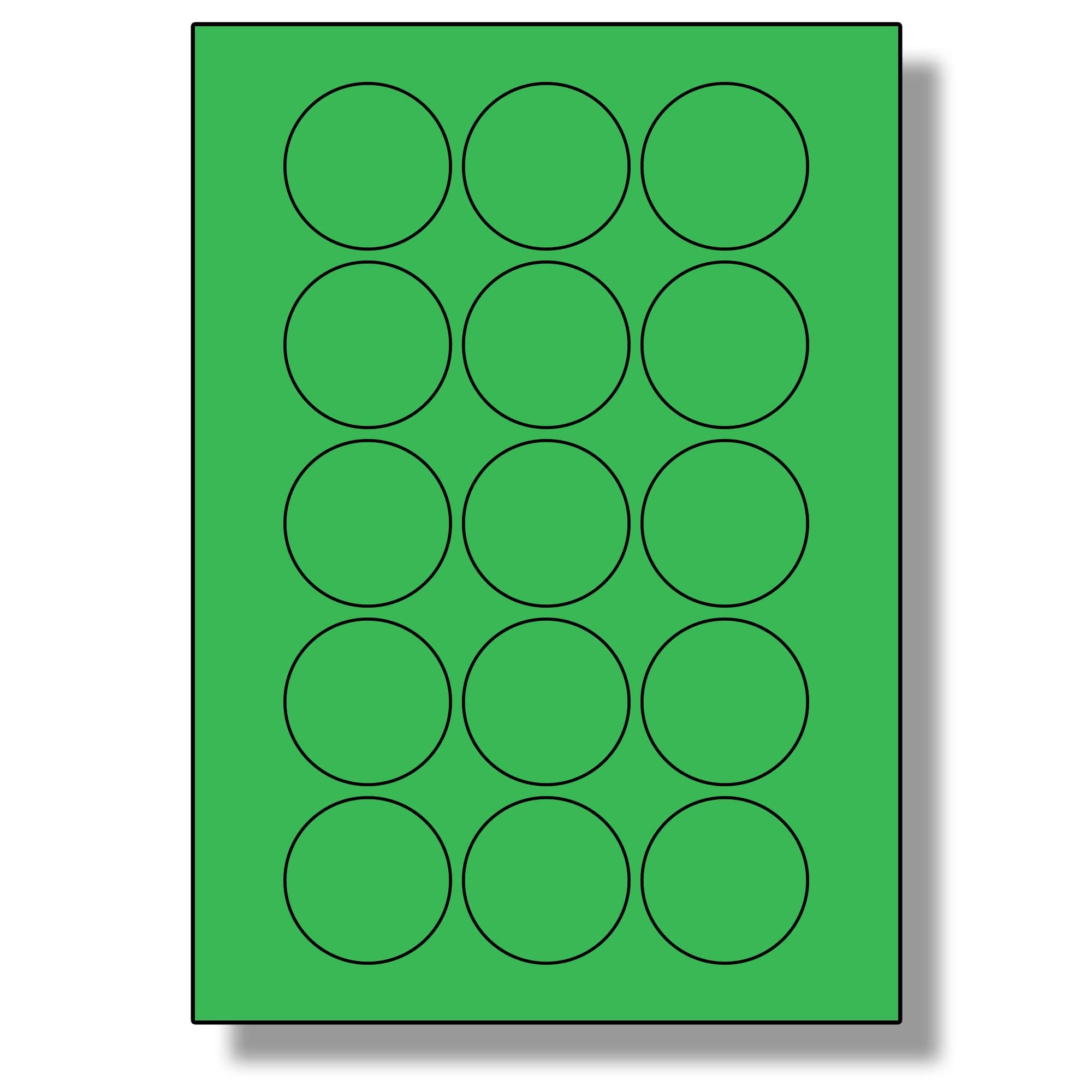 Label Planet® 15 Per Sheet, 5 Sheets (75 Round Green Labels). Round Coloured Paper Labels, 51mm Diameter, LP15/51R C