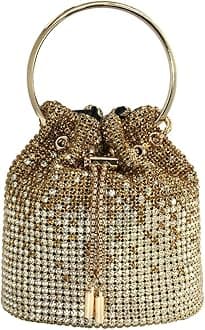 Ladies Full Diamonds Bucket Handbag Rhinestone Evening Bag Bling Clutch Purse for Women Party Prom Cocktail Wedding