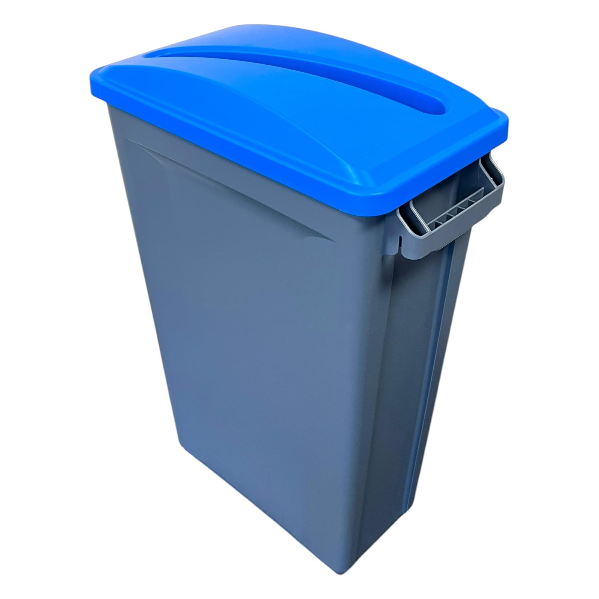 Chabrias Ltd 87 Litre Slim Bin Recycling Container, Space Saving Design, Rectangular for Home, Office, Kitchen – Commercial Product Vented Slim Waste Receptacle Bin (1, Grey & Blue Paper Lid)