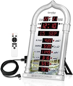 Digital Azan Clock - Islamic Prayer Time Reminder and Auto Change time for Home and Mosque QS-618 Silver