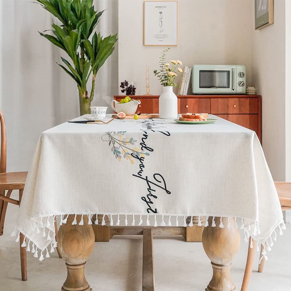 DuukoaTablecloth Waterproof Table Cover Rectangular Tablecloth Linen Tablecloth Wrinkle-Free Dust-Proof 55x86 inch（140x220 cm）