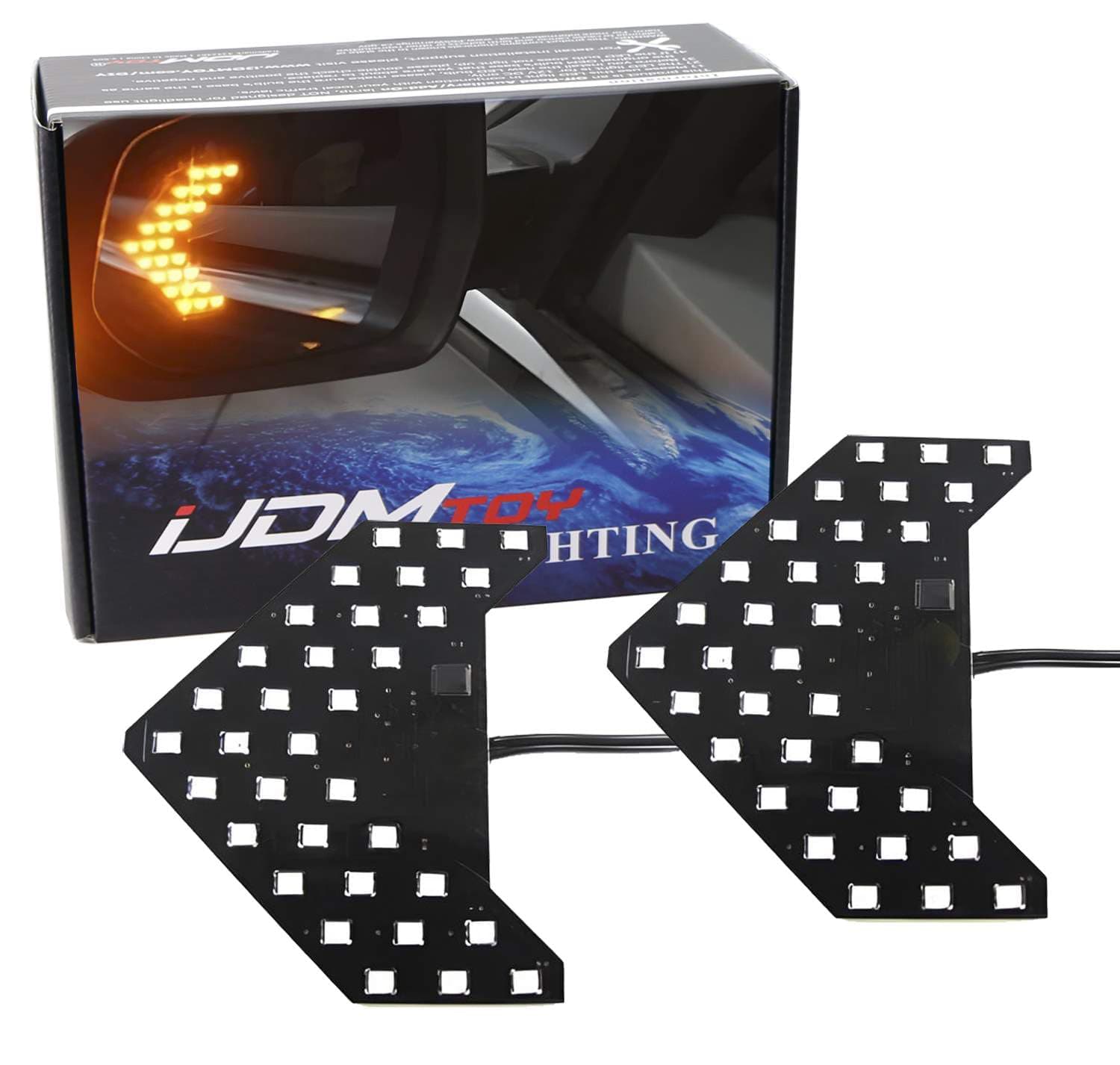 iJDMTOY Pair Dynamic Sequential 3-Step Flash 33-SMD LED Circuit Board Panels For Behind The Side Mirror Turn Signal Retrofit, Amber Yellow