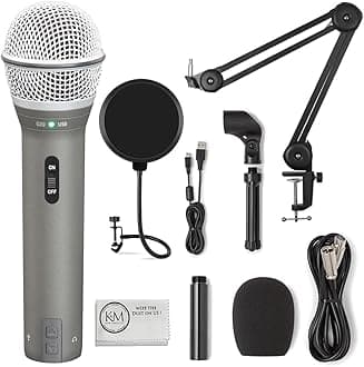 Q2U Recording & Podcasting Pack | Gray Bundled with Shockmount + Pop Filter + Mic Arm + Microfiber Cleaning Cloth (5 Items)