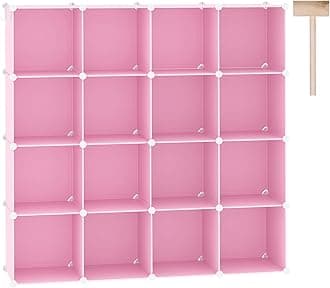 C&AHOME Cube Storage Organizer, 16-Cube Shelves Units, Closet Cabinet, DIY Plastic Modular Book Shelf, Ideal for Bedroom, Living Room, Office, 48.4" L x 12.4" W x 48.4" H Pink UPCS16P