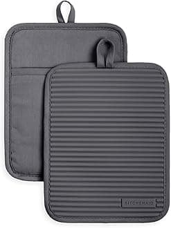 Ribbed Soft Silicone Pot Holder Set, Charcoal Grey 7"x9"
