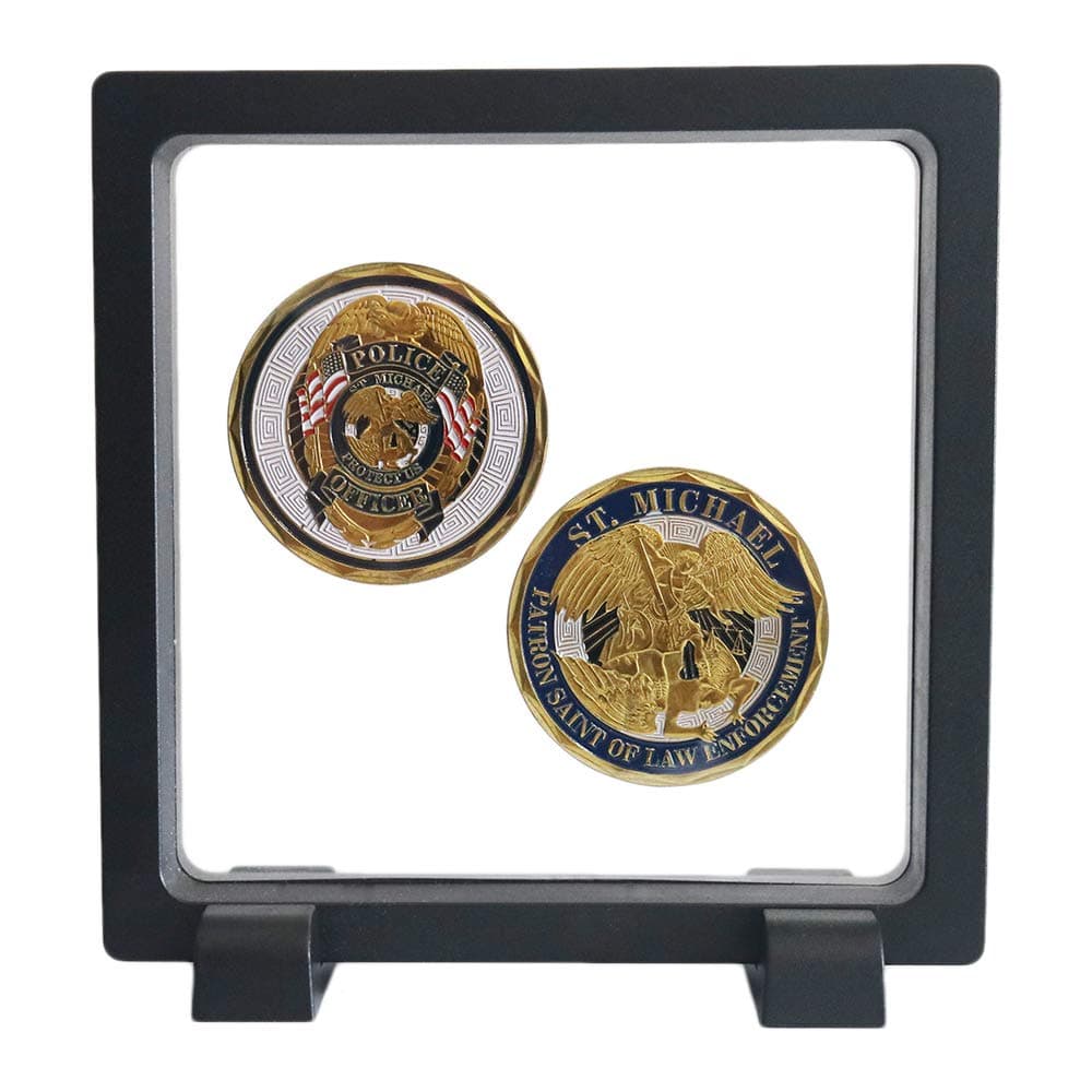 HillSpring Challenge Coins Display Frame, Clear 3D Floating Holder, Small Shadow Box for Medal, AA Medallions, Jewelry, Black, 4.3"x4.3"x0.8"