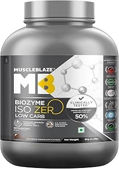 - Biozyme Iso-Zero, Low Carb Whey Protein Isolate Powder, 27g Isolate Whey Per Scoop (Ice Cream Chocolate, 2kg / 4.4lbs) | USA Patent-Published Enhanced Absorption Formula (EAF)
