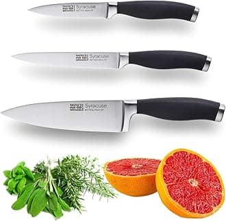 Taylors Eye WitnessSyracuse Vegetable Paring Kitchen Knife - Professional 8cm/3.5” Cutting Edge, Multi Use. Ultra Fine Blade, Precision Ground Razor Sharp. Soft Textured Grip Matte Black Handle.