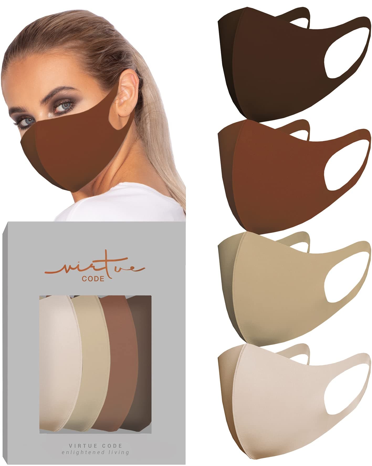 Virtue Code Second Skin Cloth Face Mask Pack. 4 Buttery Soft Masks Washable Fabric