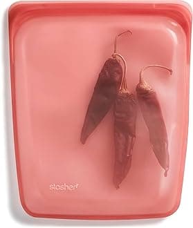 Platinum Silicone Food Grade Reusable Storage Bag, Red (1/2 Gallon) | Reduce Single-Use Plastic | Cook, Store, Sous Vide, or Freeze | Leakproof, Dishwasher-Safe, Eco-friendly | 64 Oz