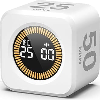 KADAMS Pomodoro Cube Timer Productivity Visual Timer 5/10/25/50 Min Customize Timer, Rotating Countdown Countup, Mute - for Work Study Cook Workout Kitchen Classroom for Kid (White)