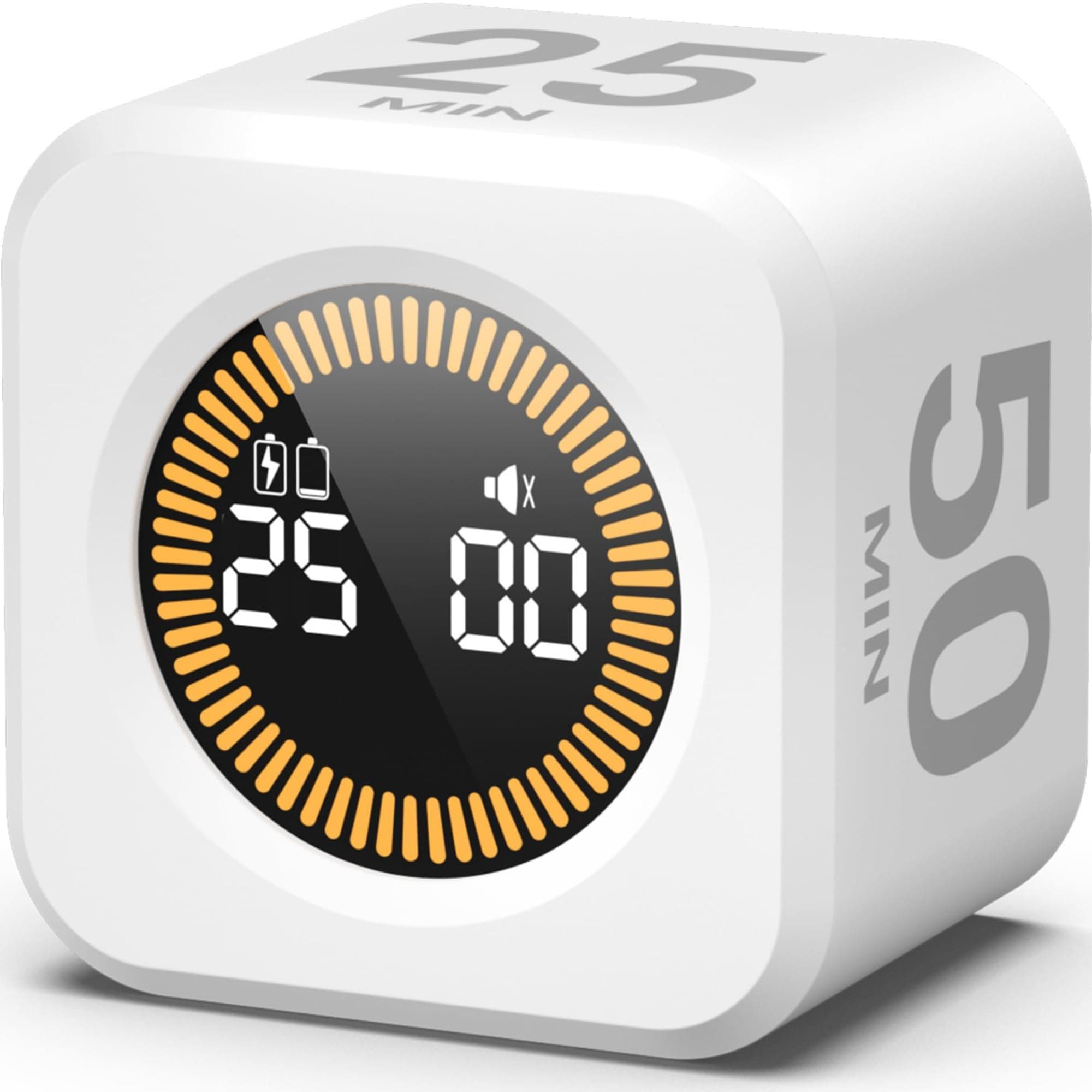 KADAMS Pomodoro Cube Timer Productivity Visual Timer 5/10/25/50 Min Customize Timer, Rotating Countdown Countup, Mute - for Work Study Cook Workout Kitchen Classroom for Kid (White)