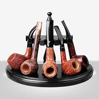 MUXIANG Wooden Tobacco Pipe Stand Holder Rack for 5 Tobacco Pipes, Handmade from Solid Wood Black FA0034