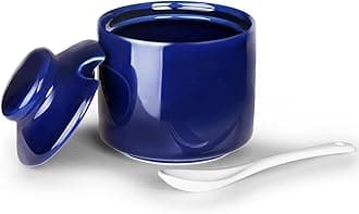 8 oz Sugar Bowl with Lid and Spoon,Ceramic Sugar Jar Sugar Dispenser Sugar Container Coffee Bar Accessories, Kitchen Countertop Canisters (Navy)