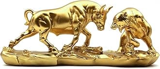 Irayin Wall Street Bull & Bear Battle Resin Statue, Bull & Bear Decoration, Home Decor Accents Bull Ornaments for Living Room, Bedroom, Wine Cabinet, Office - Gold