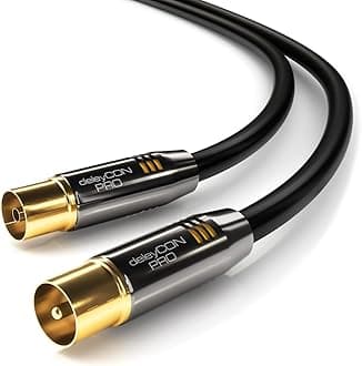 deleyCON7.5 m TV Antenna Cable Coaxial Cable HDTV TV Cable FULL HD - TV Plug to TV Socket - Metal Plug - Analog Digital - Black