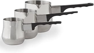 Imperial Home Turkish Coffee Pot Warmer Set, Stainless Steel Tea Pot, Espresso Warmer for Stovetop, Milk Frother, Butter Maker, Mini Melting Pot, Coffee Decanter & Carafe, 3 Pot Set