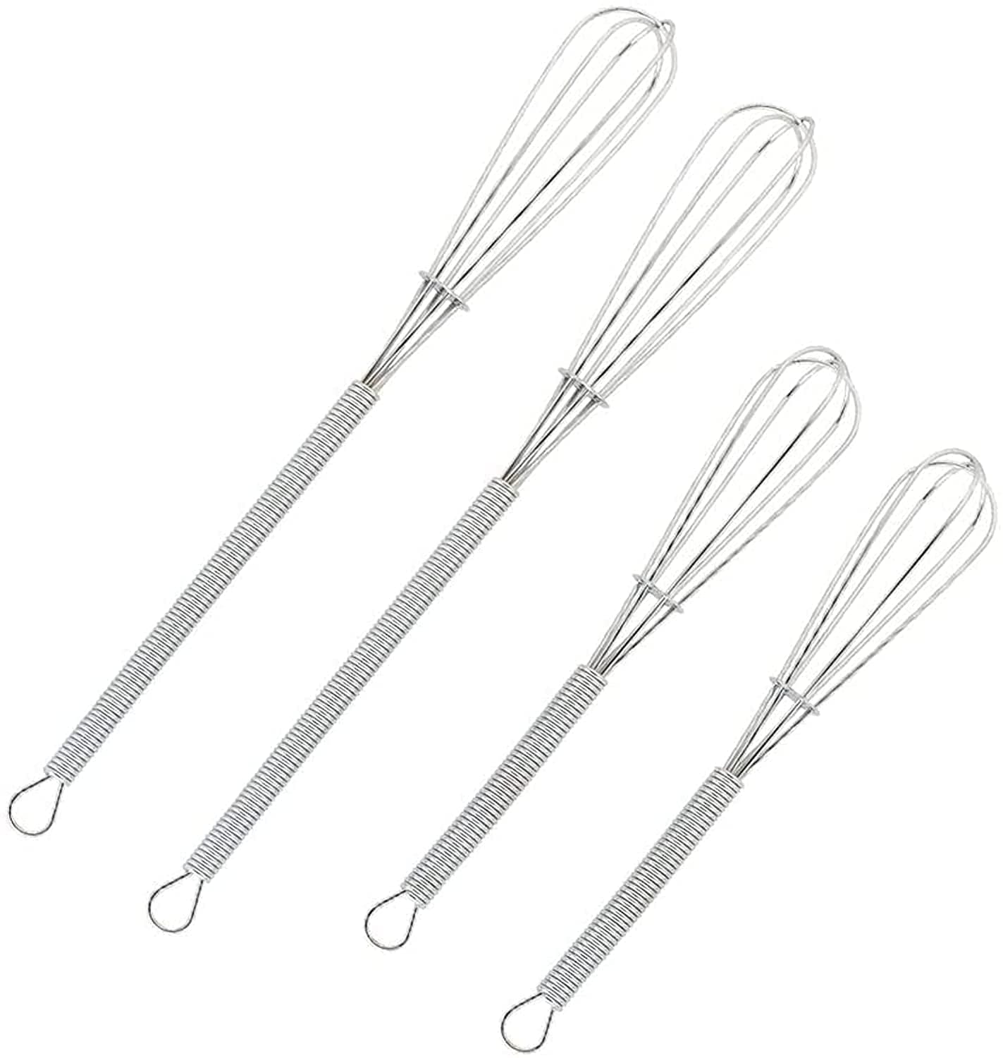 4 Pack Mini Wire Kitchen Whisks Small Egg Whisk Gravy Sauce Mini Whisk Silver-Each of 2PCS 5 Inches and 7 Inches