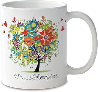 Love and Happiness Personalized Ceramic Mug - 11 oz. Ceramic, Novelty Mug, Add a Name, Microwave safe, Friendship gift