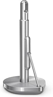 Tension Arm Standing Paper Towel Holder, Heavy-Duty, Easy One-Handed Tear, Kitchen Countertop, Brushed Stainless Steel