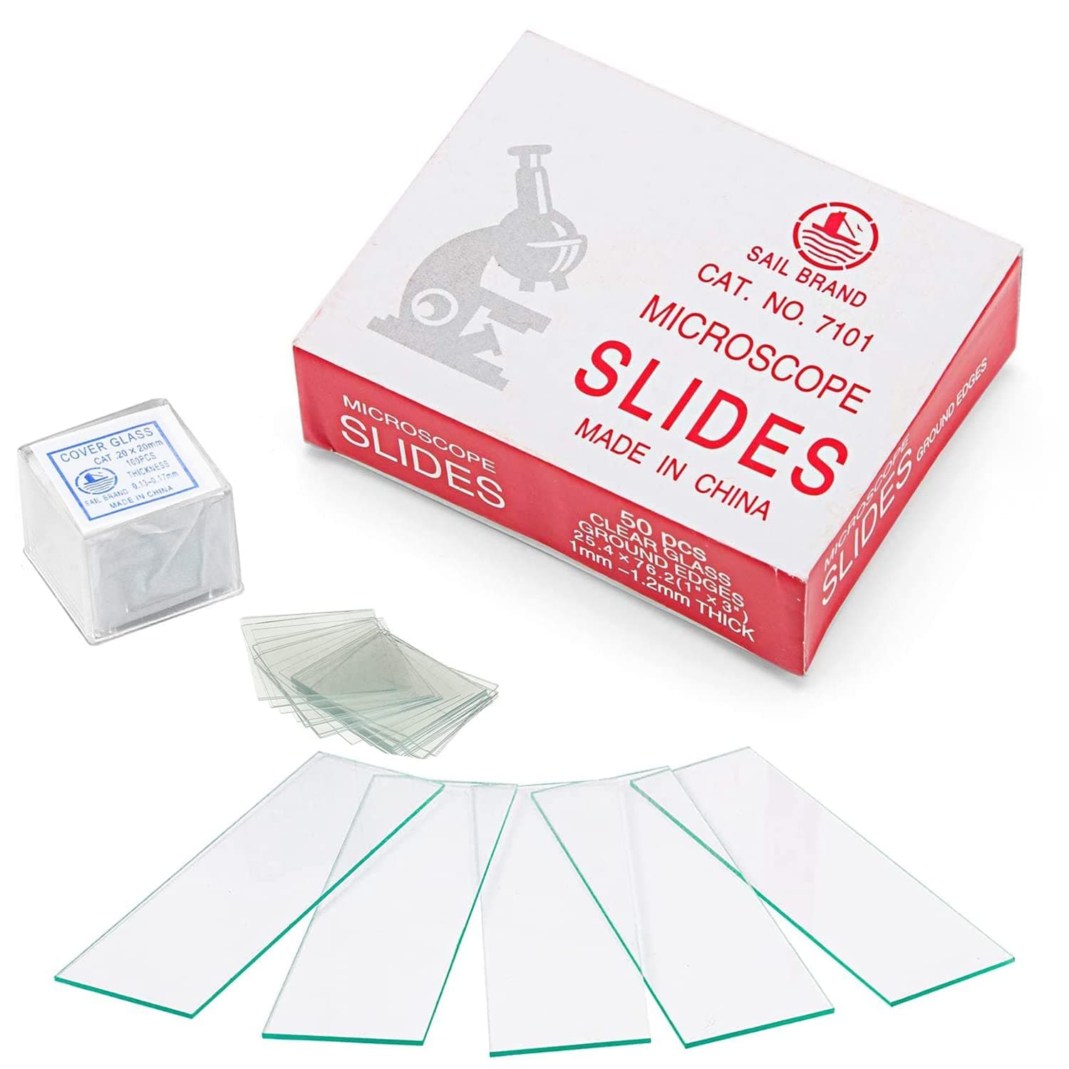 Premify 50 pcs Pre-Cleaned Blank Ground Edge Glass Microscope Slides and 100 pcs Pre-Cleaned Microscope Coverslips suitable for monocular binocular Trinocular Microscopes