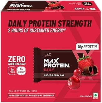 - Daily Choco Berry Protein Bars with 10g Protein, 5g Fiber & 21 Vit. & Minerals | 0 Added Sugar, No Cholesterol & Trans Fat For Upto 2h of Energy, Healthy Snack, 50g (Pack of 6)