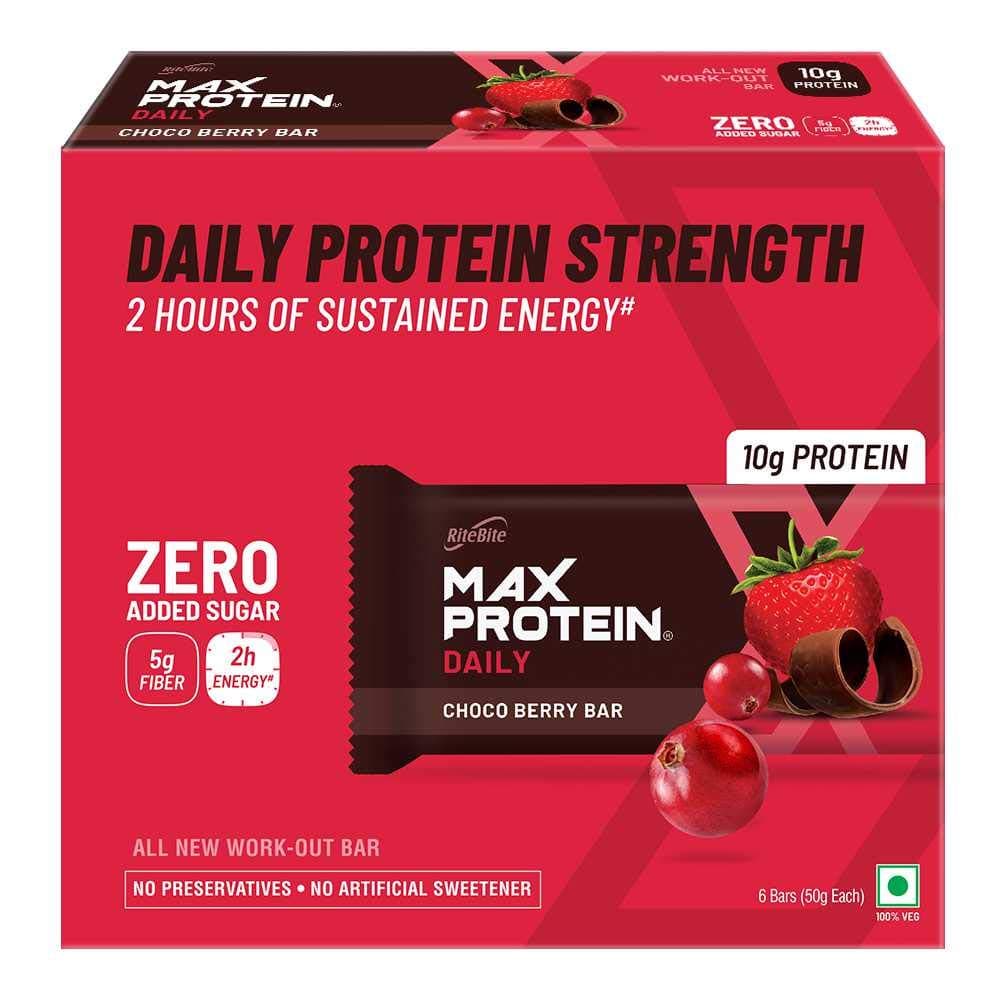 Daily Choco Berry Protein Bars with 10g Protein, 5g Fiber & 21 Vit. & Minerals | 0 Added Sugar, No Cholesterol & Trans Fat For Upto 2h of Energy, Healthy Snack, 50g (Pack of 6)