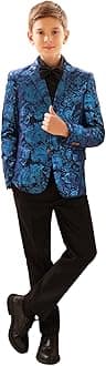 Boyland Boys Jacquard Suit Slim Fit Tuxedo Suits Jacquard Notch Lapel Tux Jacket Pants Party Formal Wear, Blue, 8 Years
