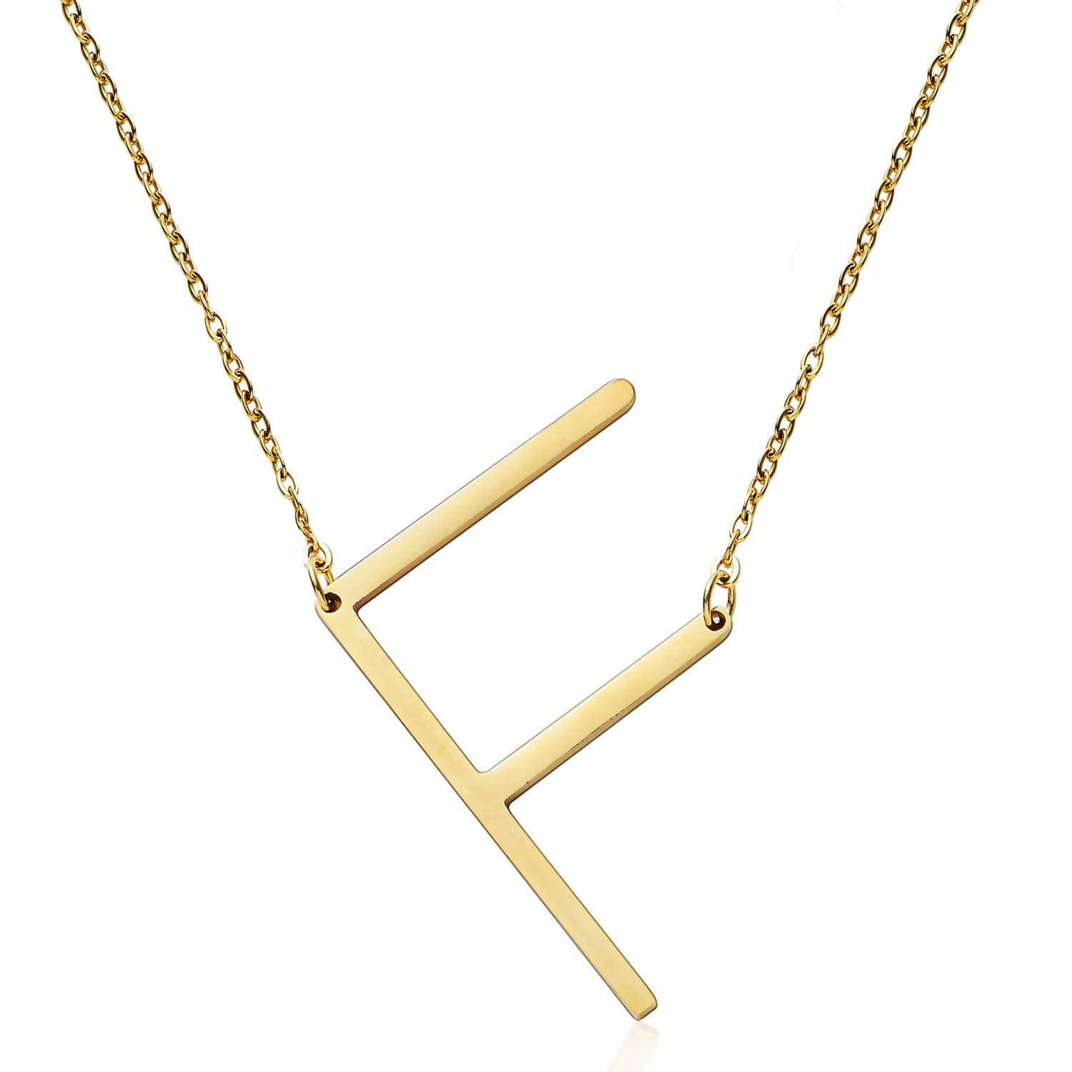 malyunin Sideways Initial Necklace Script Name Alphabet A-Z Large Letter Necklace Birthday Gifts For Women Girls, Metal