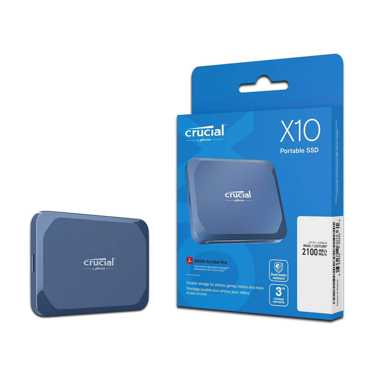 Crucial X10 External SSD 1TB USB 3.2/Type-C iPhone 15 Series Operation Verified Maximum Read Speed 2100MB/s Official Dealer Guaranteed Mylio Model CT1000X10SSD9-02
