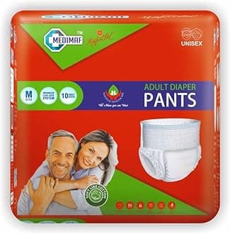 Medimaf By Mafatlal Premium Adult Diaper Pants M Size (24-45 Inch / 60-115 cm) - 10 Count | Unisex | Leakproof & Extra Absorbency | Wetness Indicator