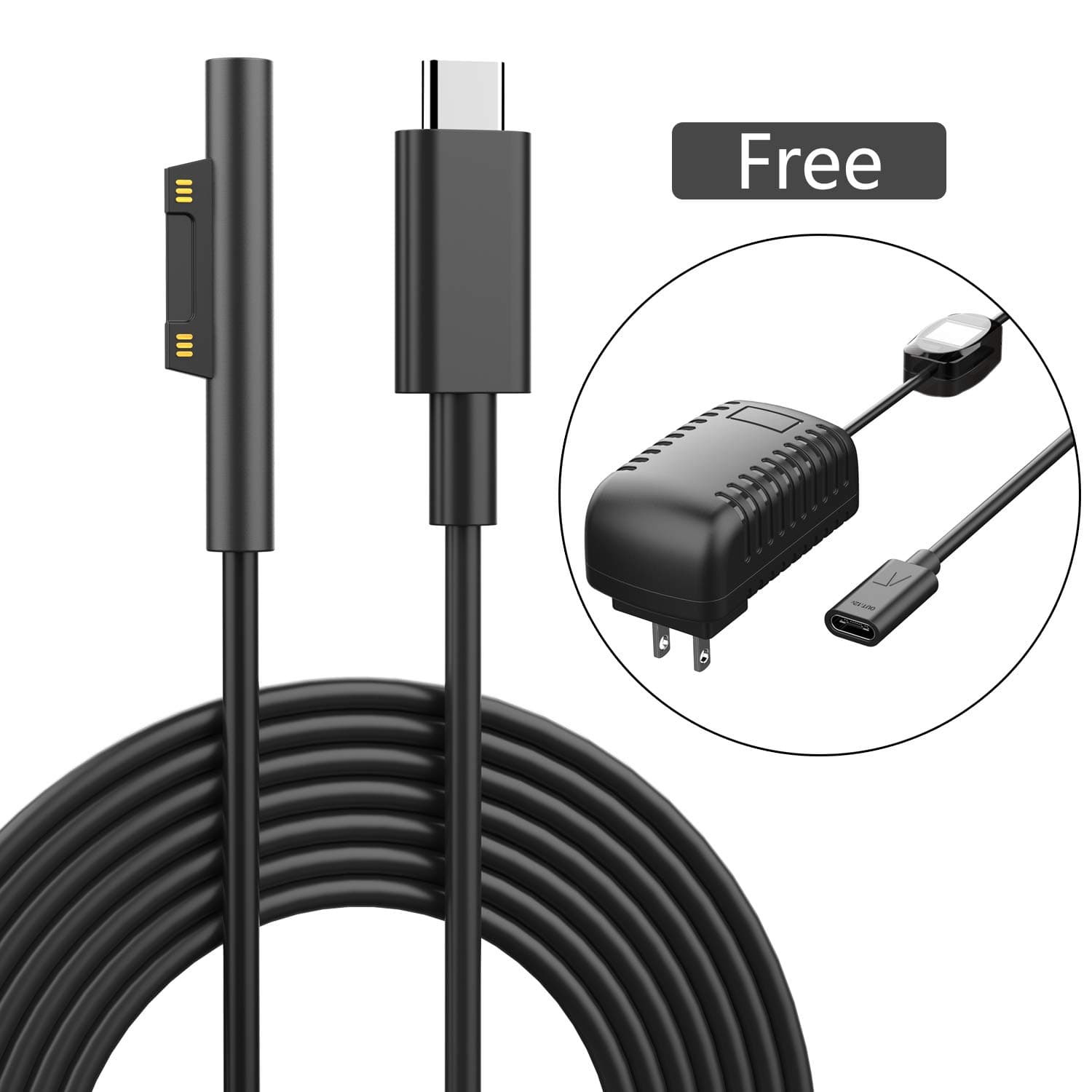Surface Connect to USB-C Cable 6ft, IQIAN USB C to Surface Pro Charger 15V, Works with 45W USB C PD Chargers for Microsoft Surface Pro 6 Pro 5 Pro 4 Pro 3, Surface Go, Surface Laptop, Surface Book