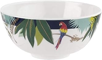 Portmeirion Sara Miller Parrot Cereal Bowl - Set of 4, Vibrant Tropical Design with Colorful Parrots, Indoor & Outdoor Dining Bowls, 6-Inch BPA-Free Melamine, Shatterproof & Dishwasher Safe