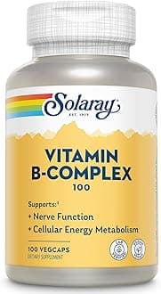 SOLARAY Vitamin B Complex 100mg - Cellular Energy, Nerve and Heart Health Support - Supplies All 8 B Complex Vitamins - Vitamin B12, B1, B2, B3, B6, Niacin, Folic Acid and Biotin - Vegan, 100 Servings