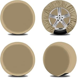 OutdoorLinesWaterproof Spare Tire Covers Fits Diameters 33"-35" Set of 4, UV-Proof Wheel Cover Windproof Tire Protector, Universal Fits for RV, Jeep, SUV, Trailers, Camper, Van and Truck, Camel