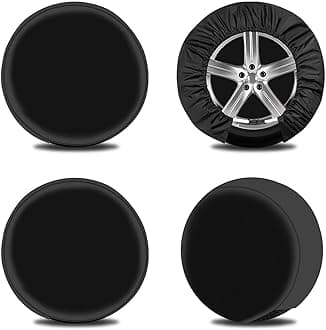 OutdoorLines Waterproof Spare Tire Covers Set of 4, UV-Proof Wheel Covers Windproof Tire Protector for RV, Jeep, Trailers, Camper, Van and Truck, Universal Fits Diameters 30"-32", Black