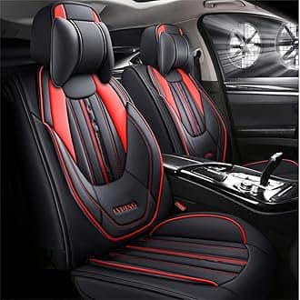 Luxury 5-Seat Car Seat Covers Fit for Rogue Sport Full Set Cushion Leather Front Rear Seat Protectors Non-Slip Waterproof Durable Vehicle Seat Covers with Headrest(Black Red)