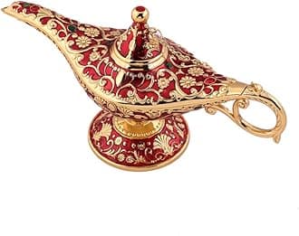 Usany Collectable Rare Legend Aladdin Magic Genie Light Lamp Pot Classic (Golden Red)