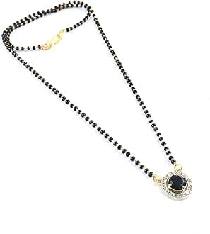 JewarHaat Indian Ad Cz Two-Tone Silver Gold-Plated CZ-Studded & Beaded Mangalsutra for Women