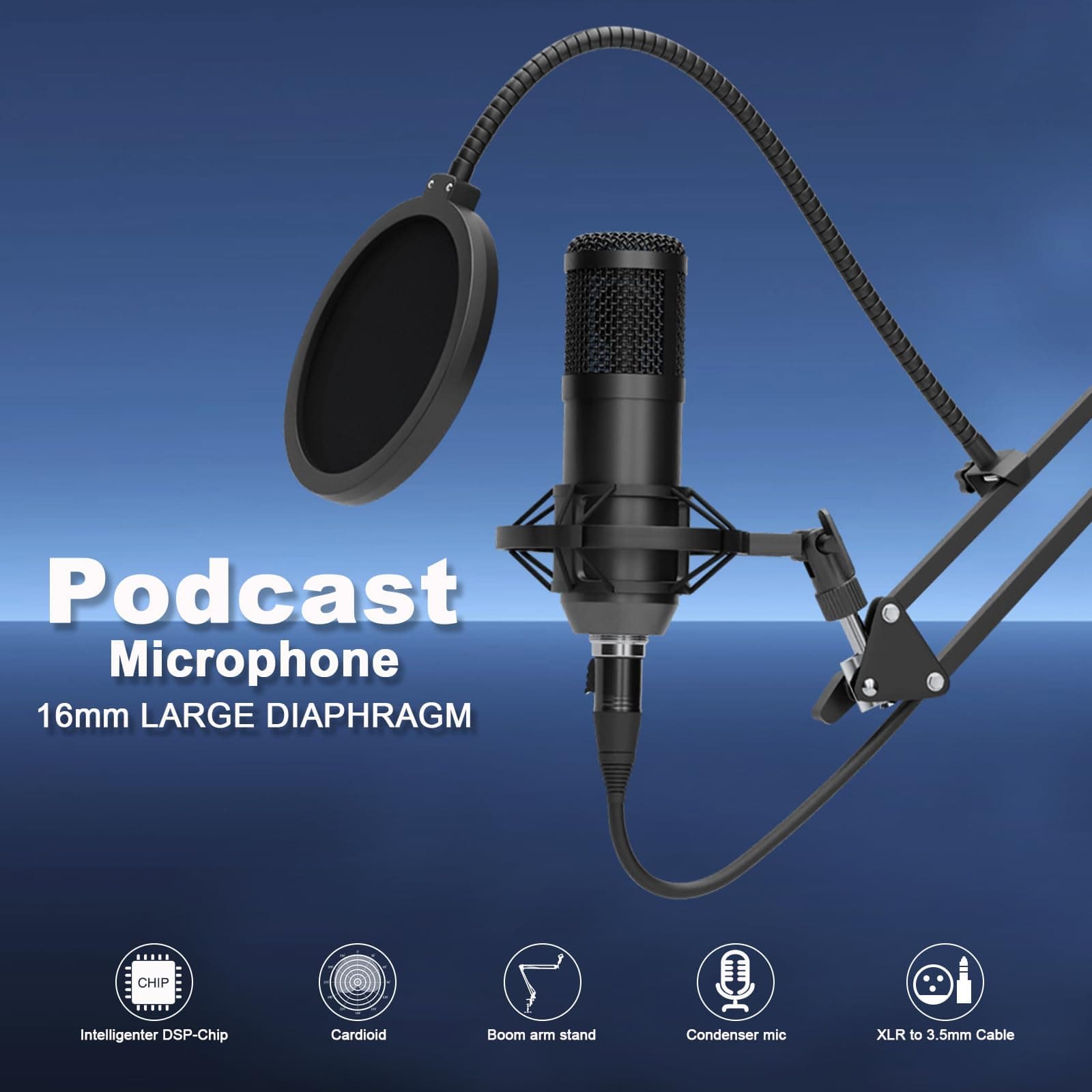 Podcast Equipment Bundle for 2, Audio Interface with Podcast Condenser Microphone, Voice Changer, DJ Mixer for Streaming, Podcast Recording, Gaming, TikTok, PC, Smartphone