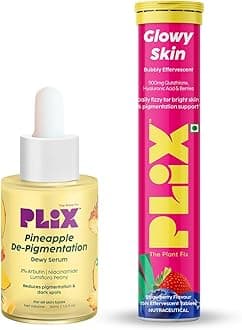 Glutathione Skin Glow 15 Effervescent Tablets and Pineapple Serum Combo for Clear Skin, 2% Alpha Arbutin for Unisex with Niacinamide, PHA and Vitamin E, 15ml (Pack of 2)
